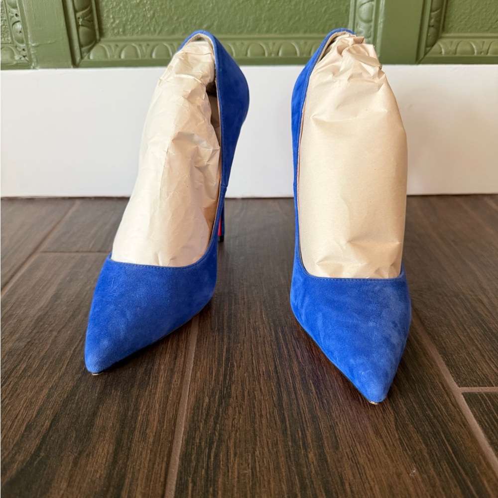 Elegant Blue Suede Women's Heels